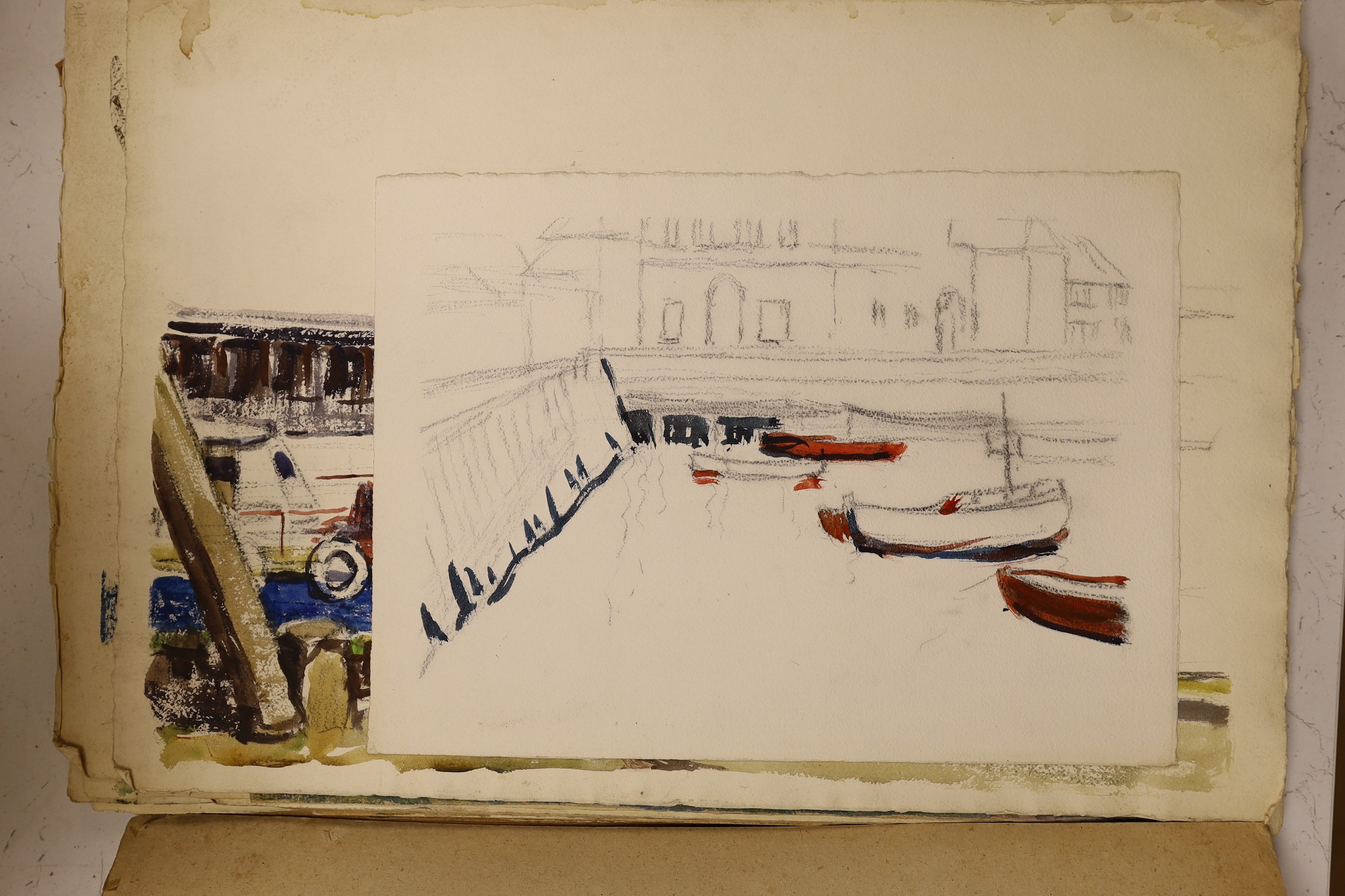 Ethel L. Rawlins (1880-1940), folio of assorted watercolours, Landscapes and figure studies, largest 39 x 56cm